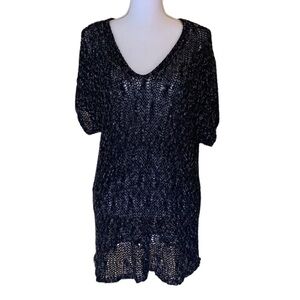 Eileen Fisher gray/black ribbon knit V-neck sweater size large